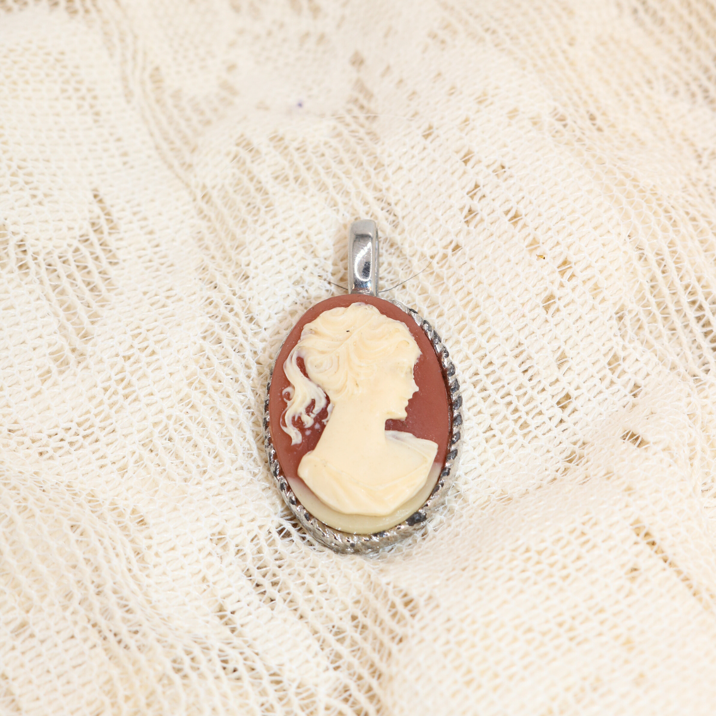 Vintage Estate Pink Cameo Lady Maiden Pendant