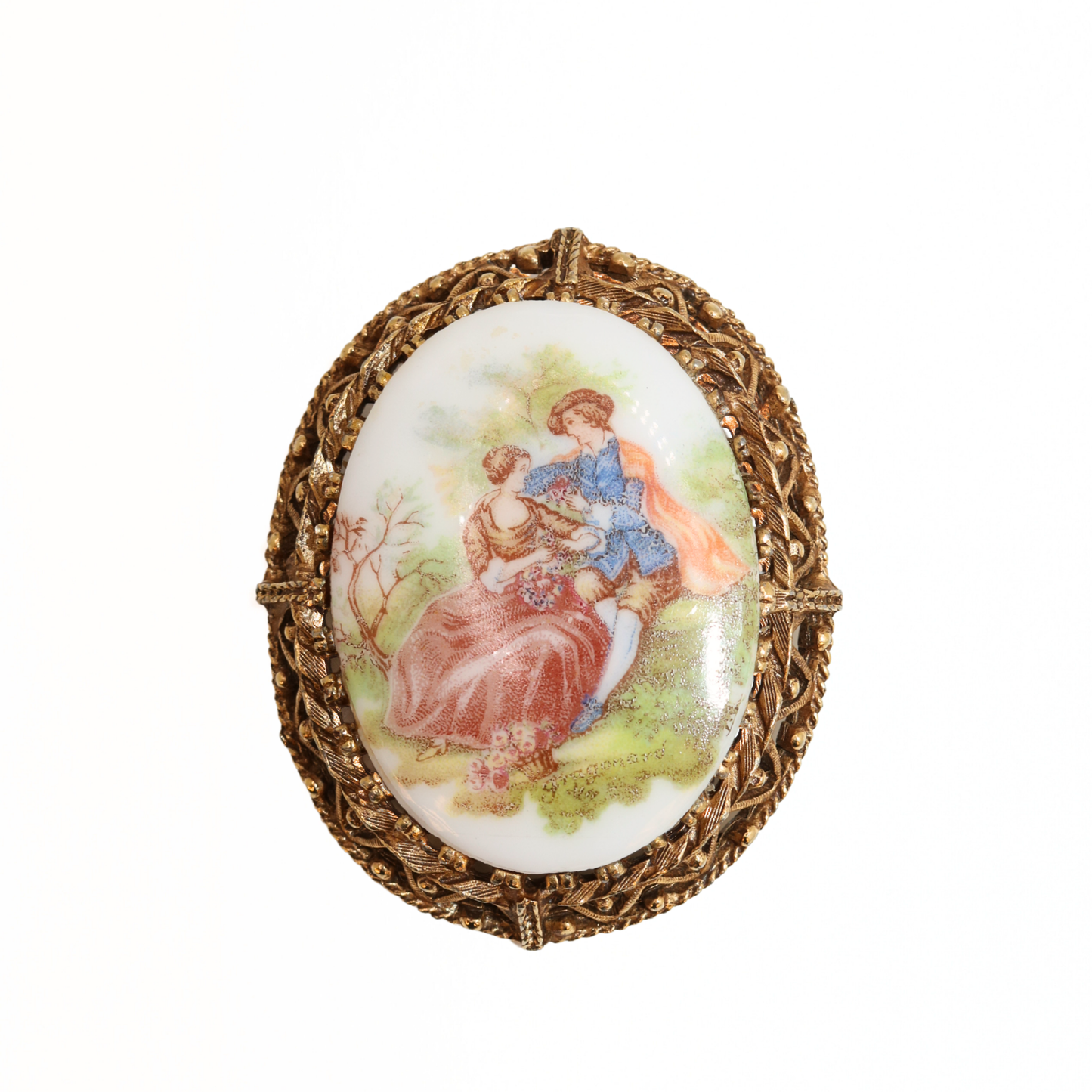 Vintage 1950s Fragonard Porcelain Cameo Brooch