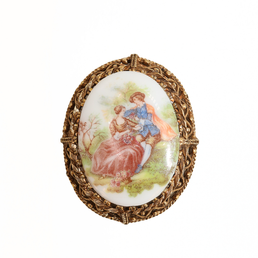 Vintage 1950s Fragonard Porcelain Cameo Brooch