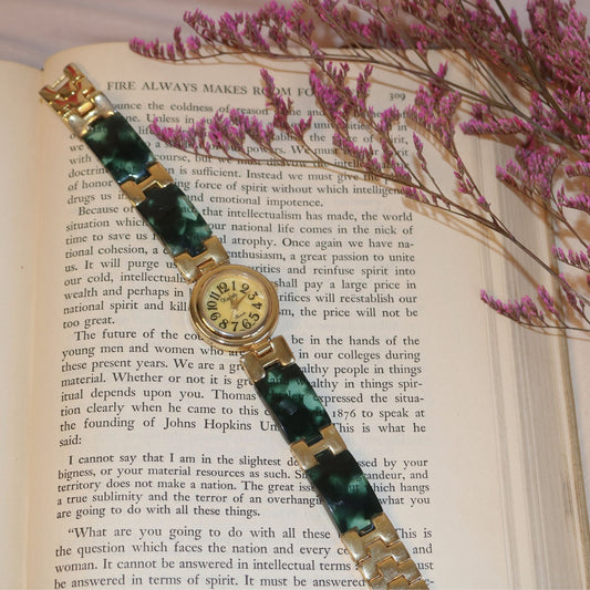 Xandu Gold Tone Green Marbled Quartz Watch