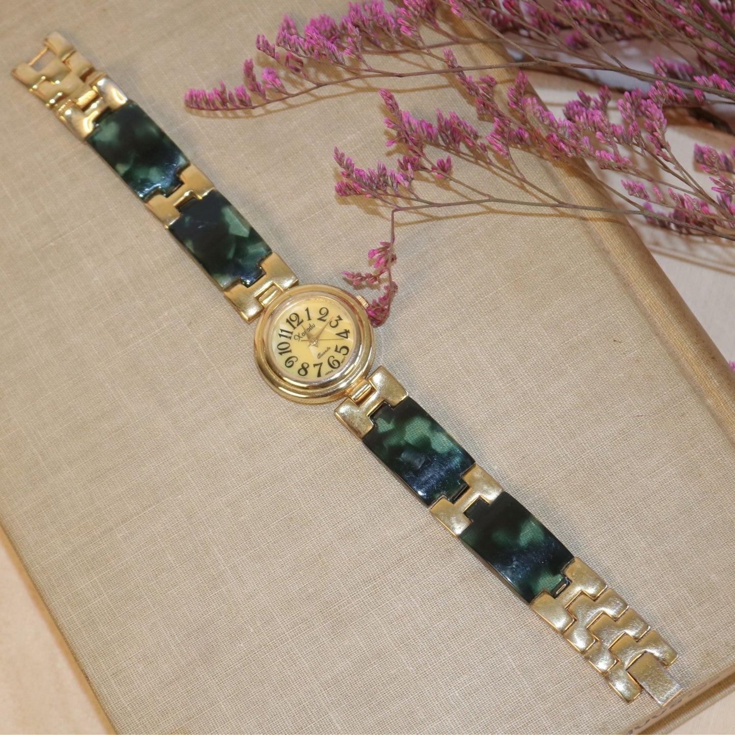 Xandu Gold Tone Green Marbled Quartz Watch