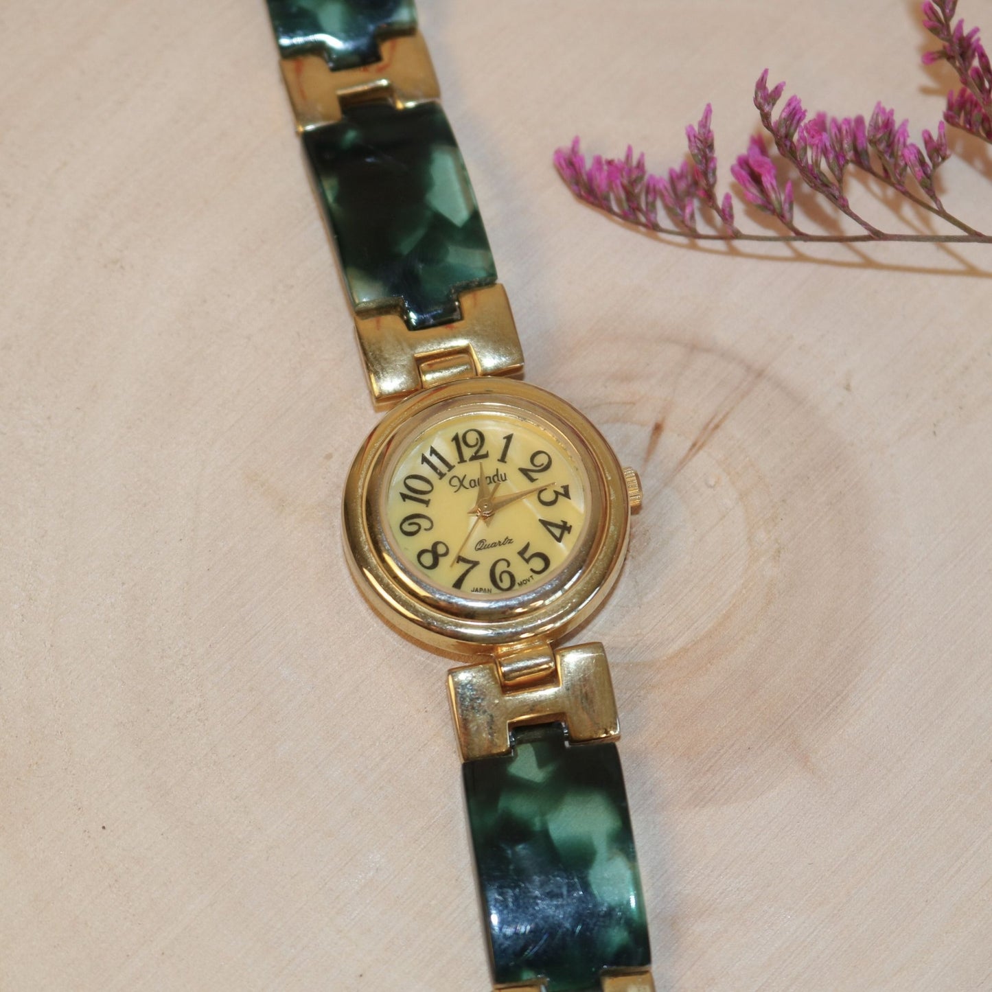 Xandu Gold Tone Green Marbled Quartz Watch