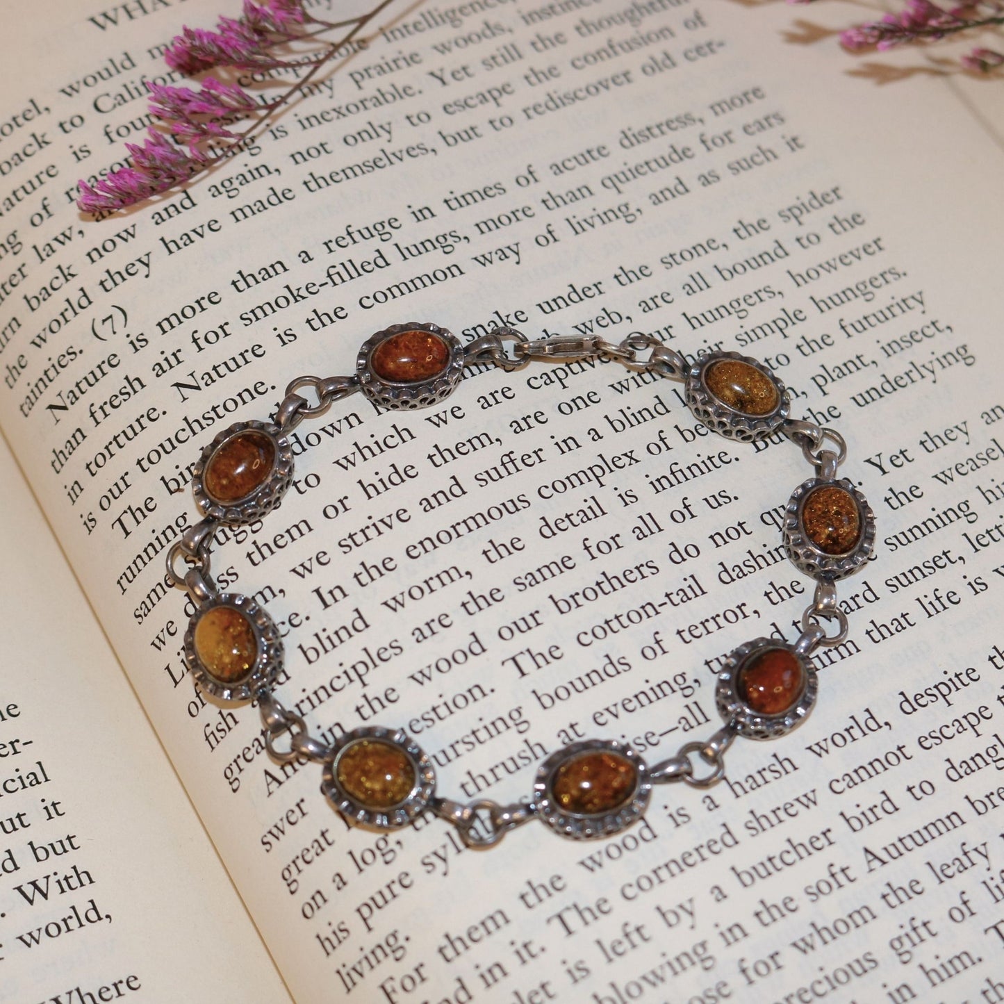 Sterling Silver Baltic Amber Link Bracelet