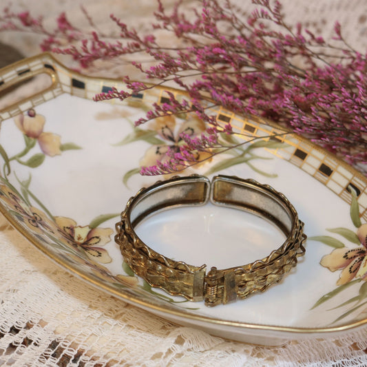 Gold-Tone Textured Hinged Bangle Bracelet