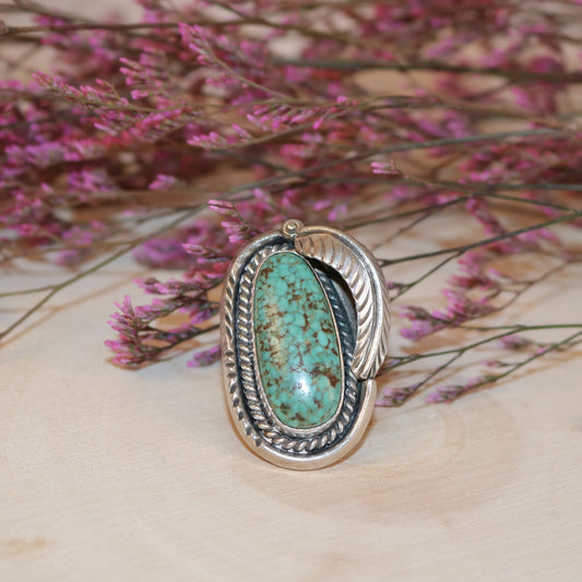 Sterling Silver Navajo-Style Ring with Turquoise Cabochon