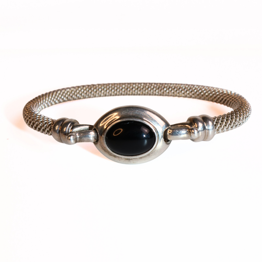 Esposis Sterling Silver Mesh Bracelet with Onyx Cabochon