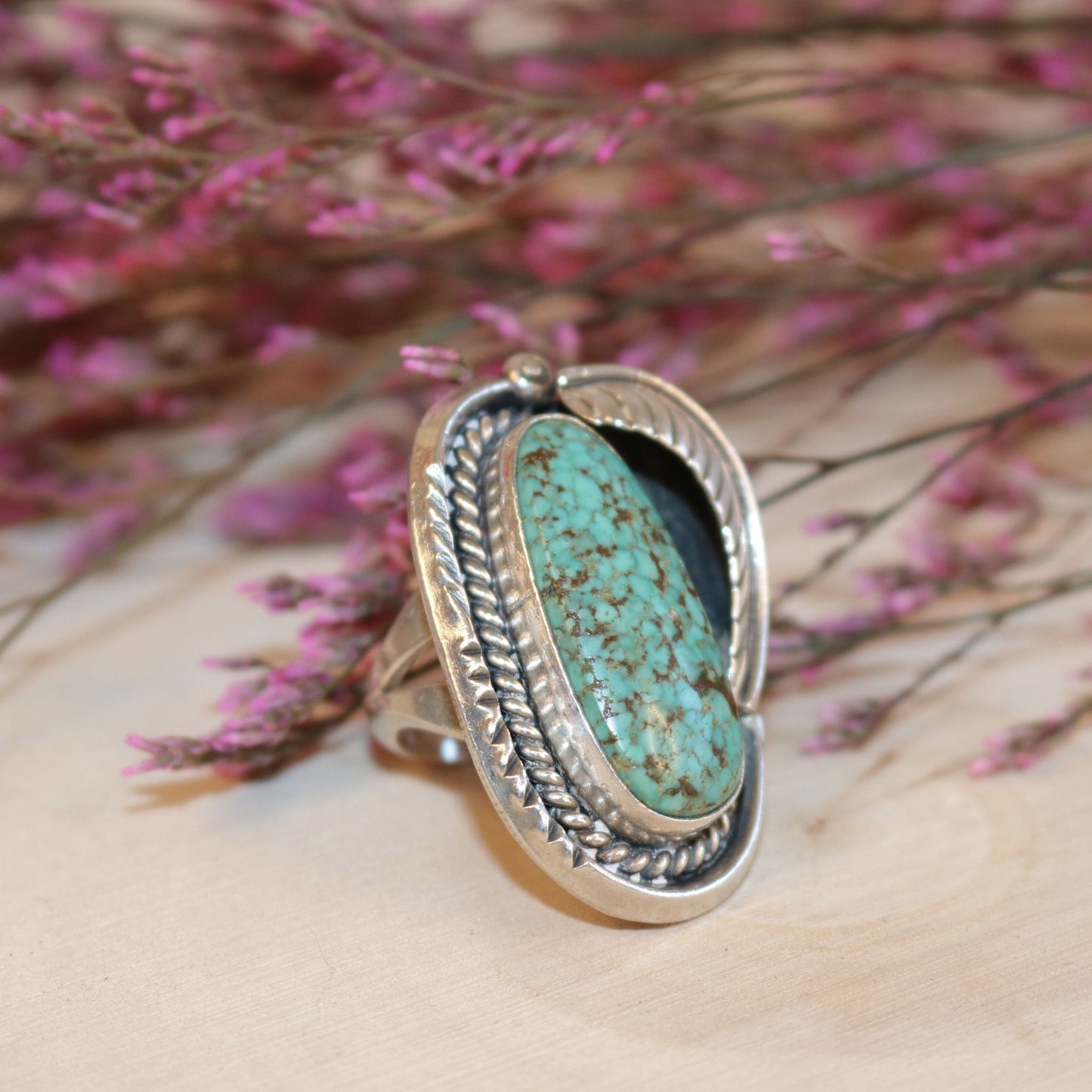 Sterling Silver Navajo-Style Ring with Turquoise Cabochon