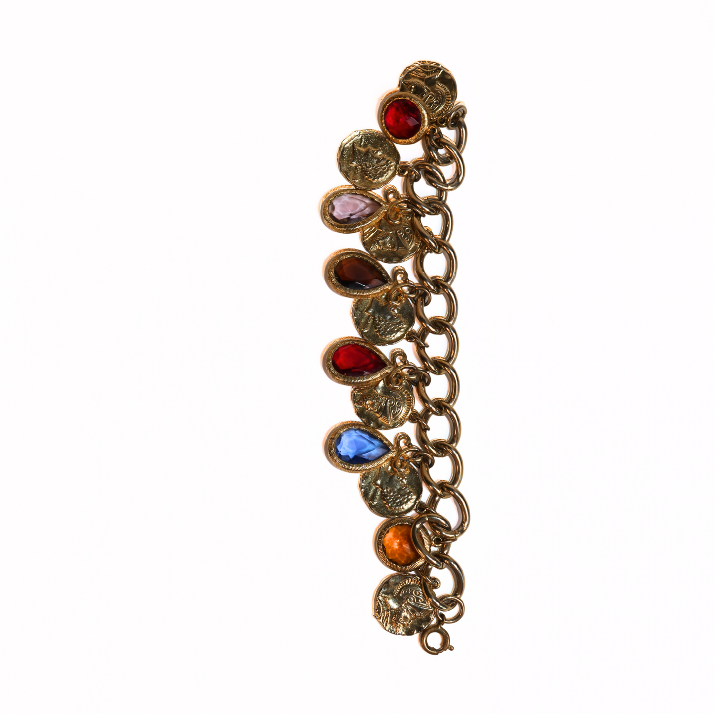 Antique Coin & Multicolor Glass Charm Bracelet