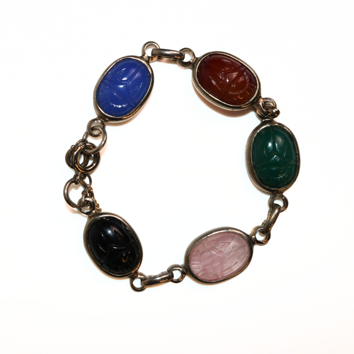 Vintage Egyptian Revival Carved Scarab Link Bracelet