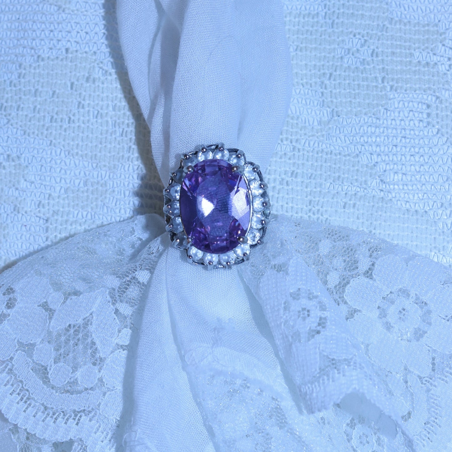 Vintage 18K Gold Plated Ring with Purple Stone