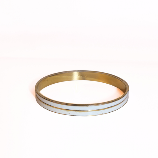 Vintage Monet Gold Tone and White Enamel Bangle