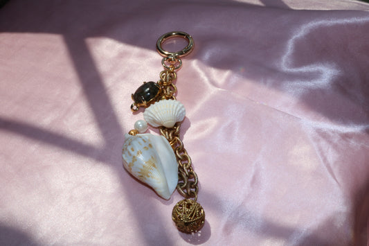 Golden Shell & Pearl Purse Charm