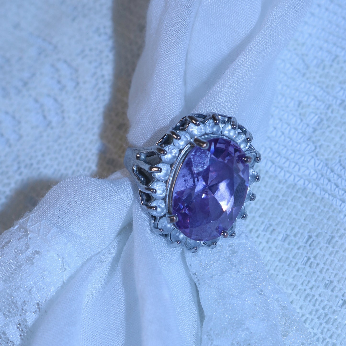 Vintage 18K Gold Plated Ring with Purple Stone