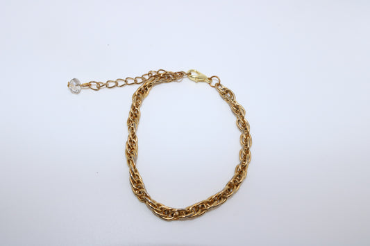Double Link Gold Chain Bracelet with Clear Crystal Charm