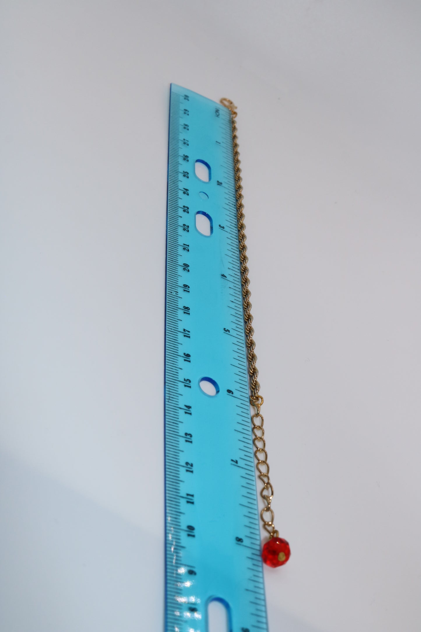 Gold Rope Chain Bracelet with Red Bead Charm