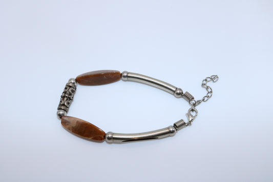 Earth Tone Barrel Bead Bracelet with Silver Accents
