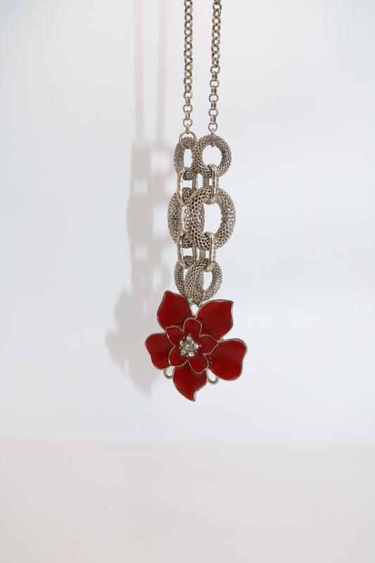 Vintage Red Enamel Flower Statement Necklace