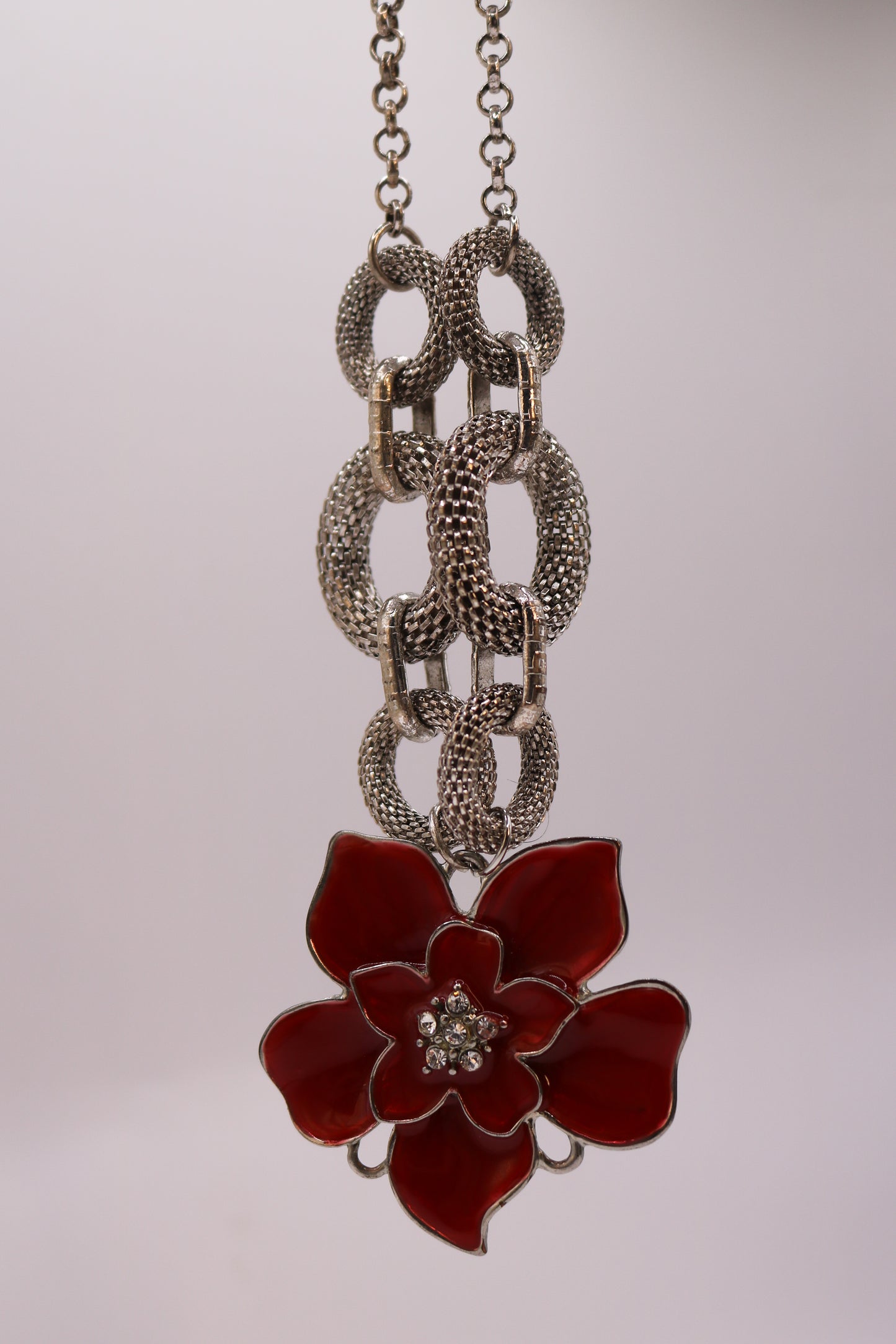 Vintage Red Enamel Flower Statement Necklace