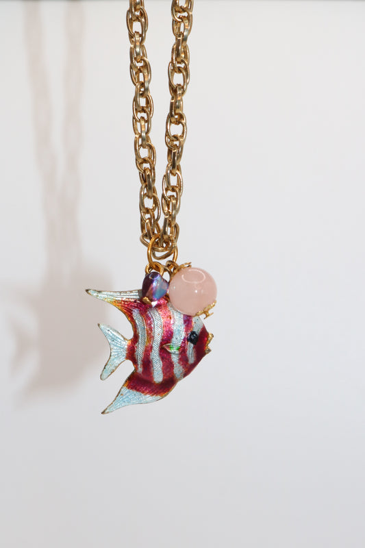Striped Enamel Fish Pendant Necklace