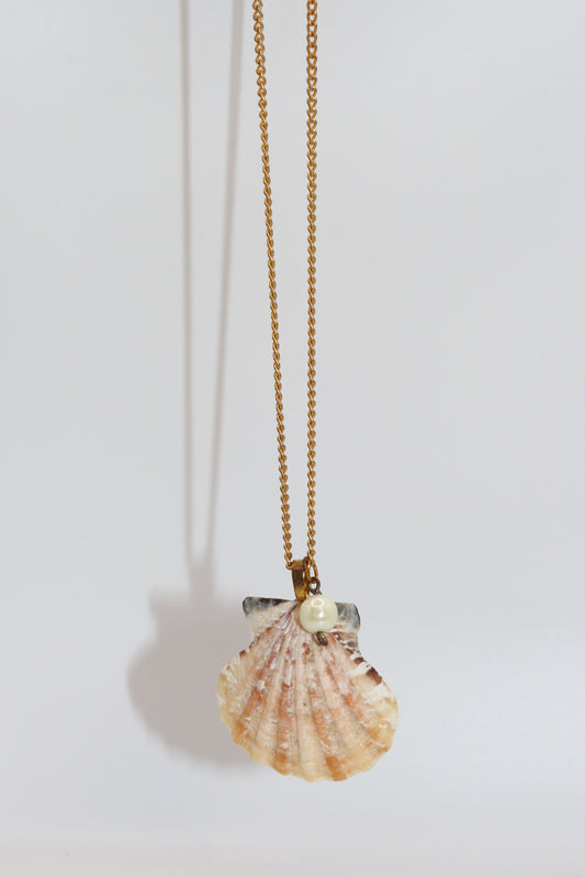 Gold Chain Necklace with Real Shell & Pearl Charm