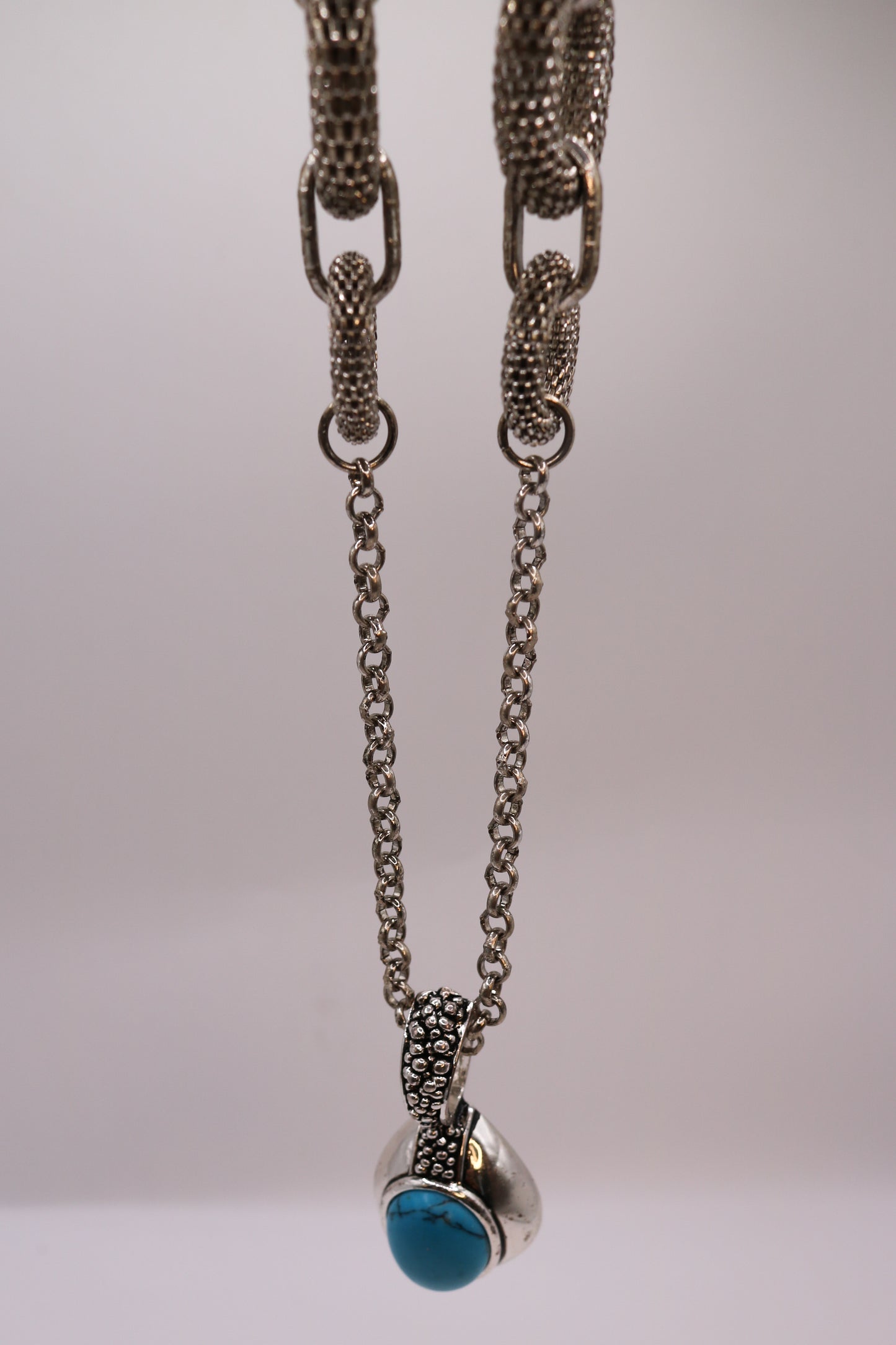 Bold Link Necklace with Turquoise Stone Pendant