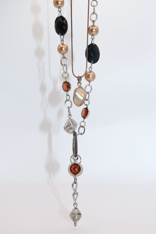 Mixed Metal Layered Necklace with Warm Gem Accents