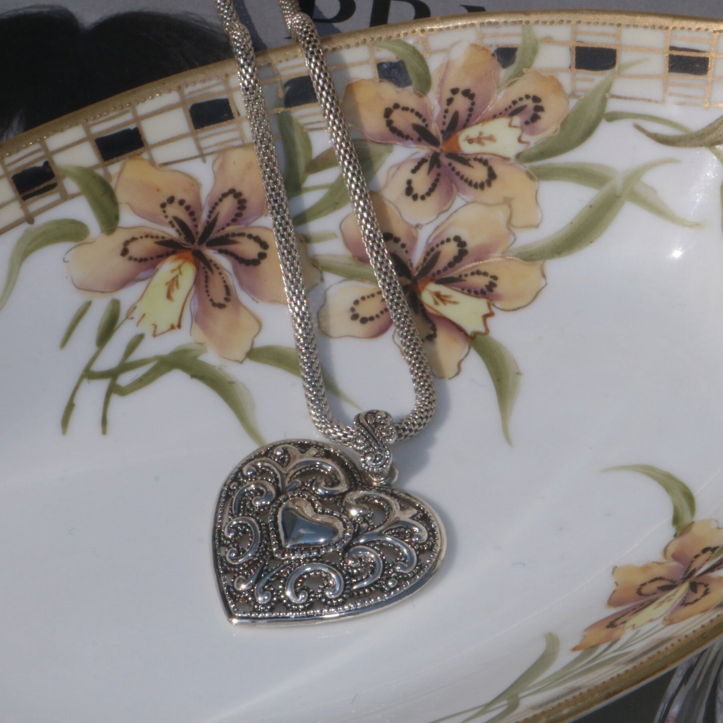 Silver-Tone Filigree Heart Pendant Necklace
