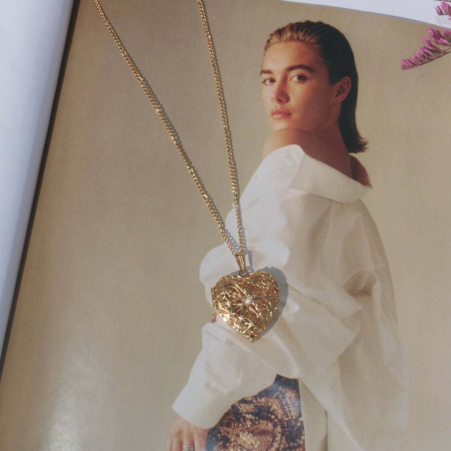Gold Tone Filigree Heart Locket Necklace