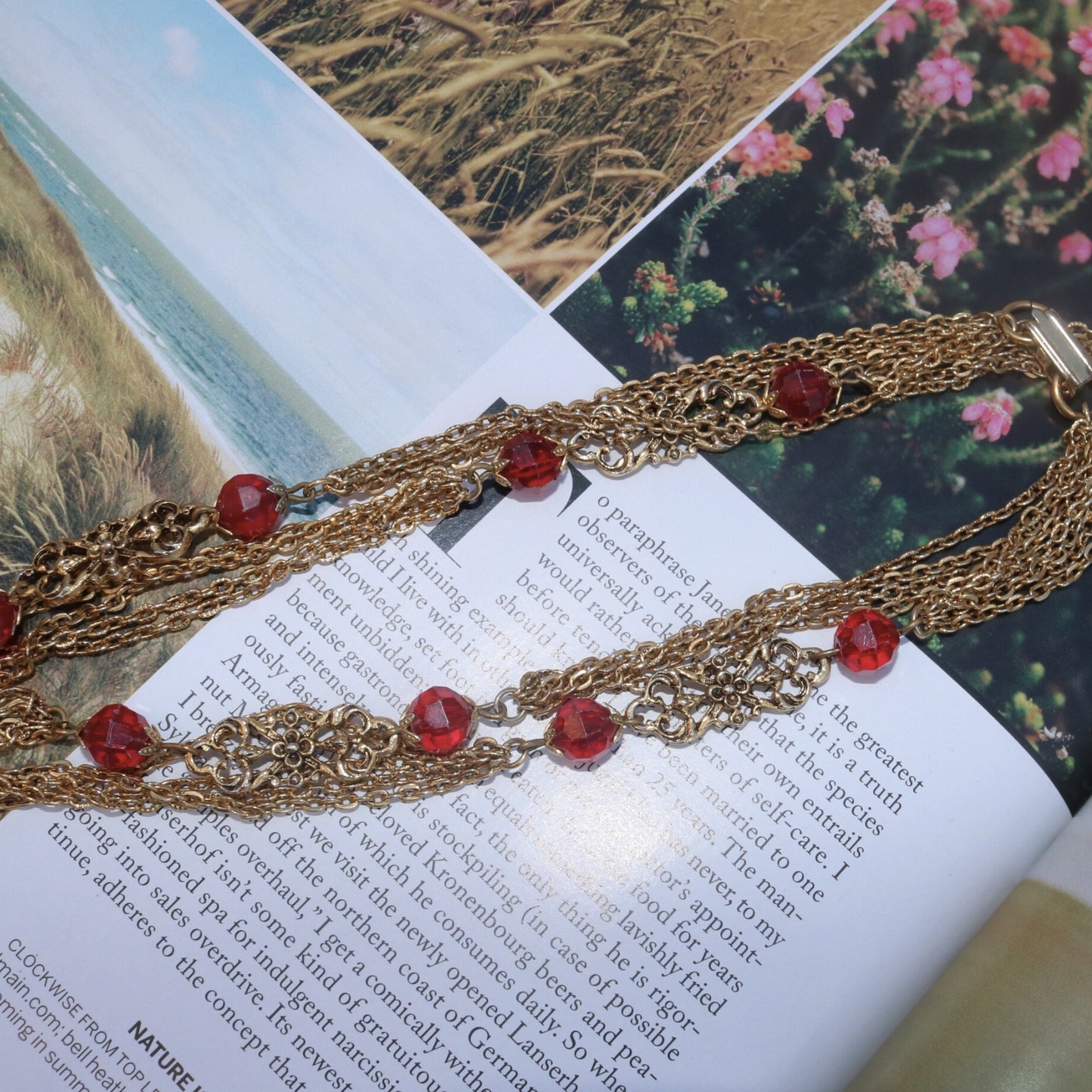 Gold-Tone Multi-Strand Red Bead Necklace