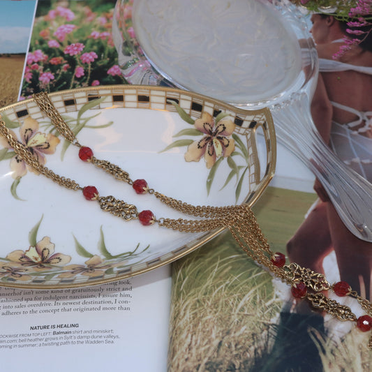 Gold-Tone Multi-Strand Red Bead Necklace