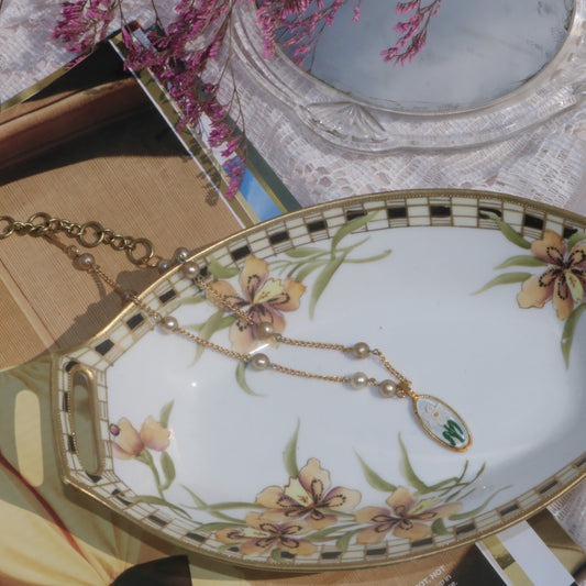 Gold-Tone Pearl & Hand-Painted Pendant Necklace