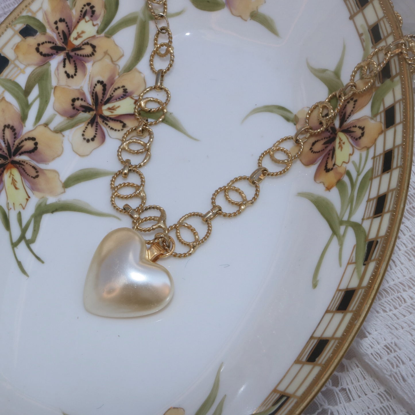 Gold-Tone Pearl Heart Pendant Necklace