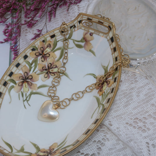 Gold-Tone Pearl Heart Pendant Necklace