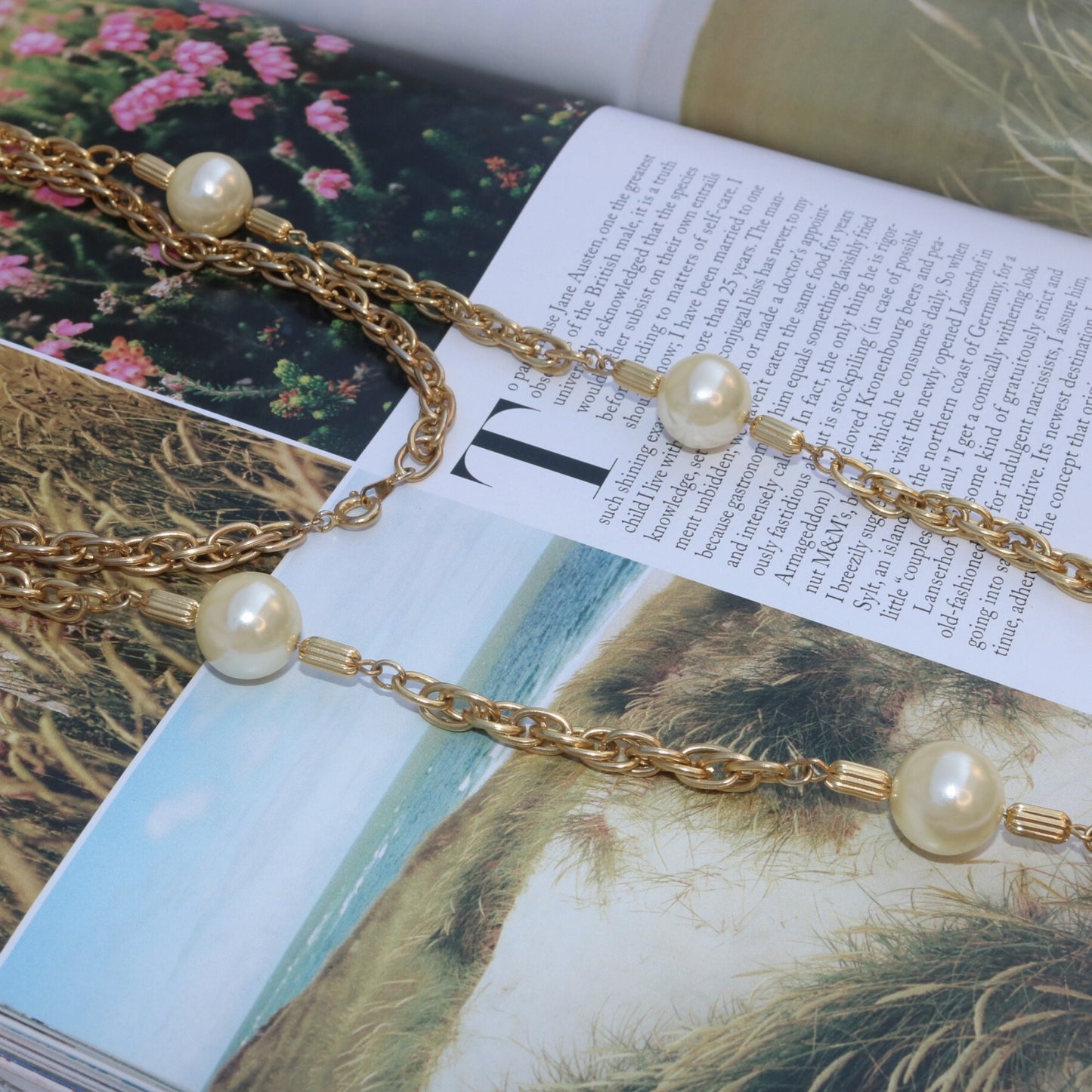 Gold-Tone Pearl Station Chain Necklace