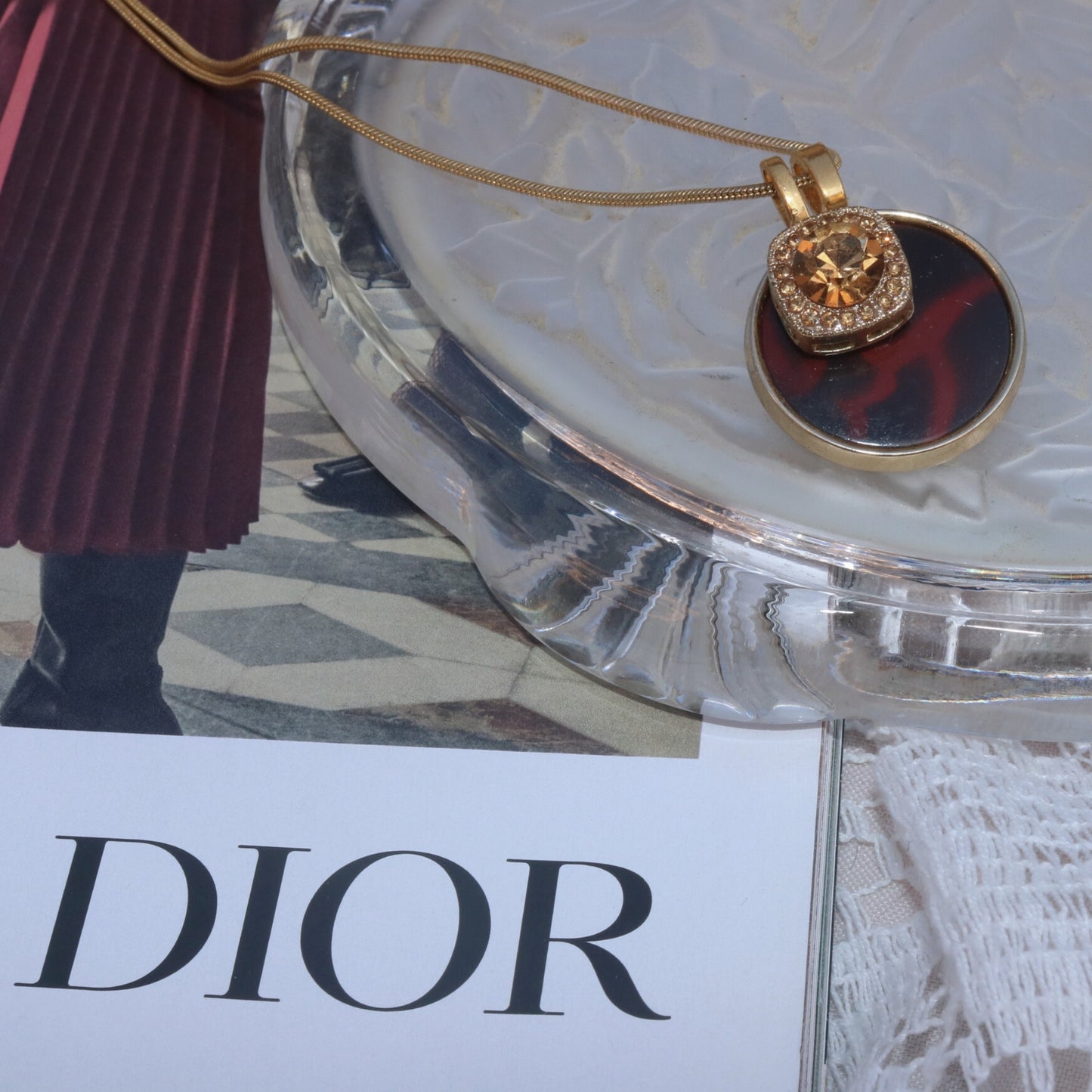 Gold-Tone Red & Black Enamel Statement Pendant Necklace