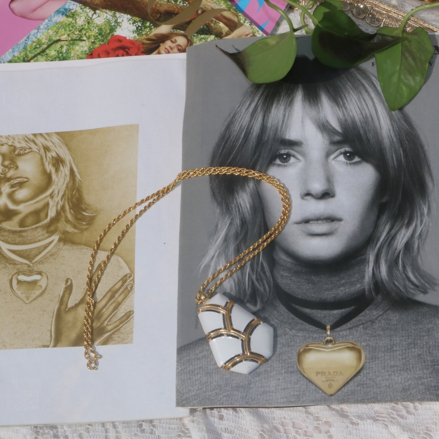 Gold-Tone White Enamel Geometric Pendant Necklace