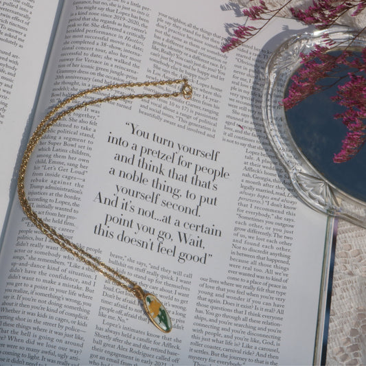 Gold-Tone Floral China Pendant Necklace