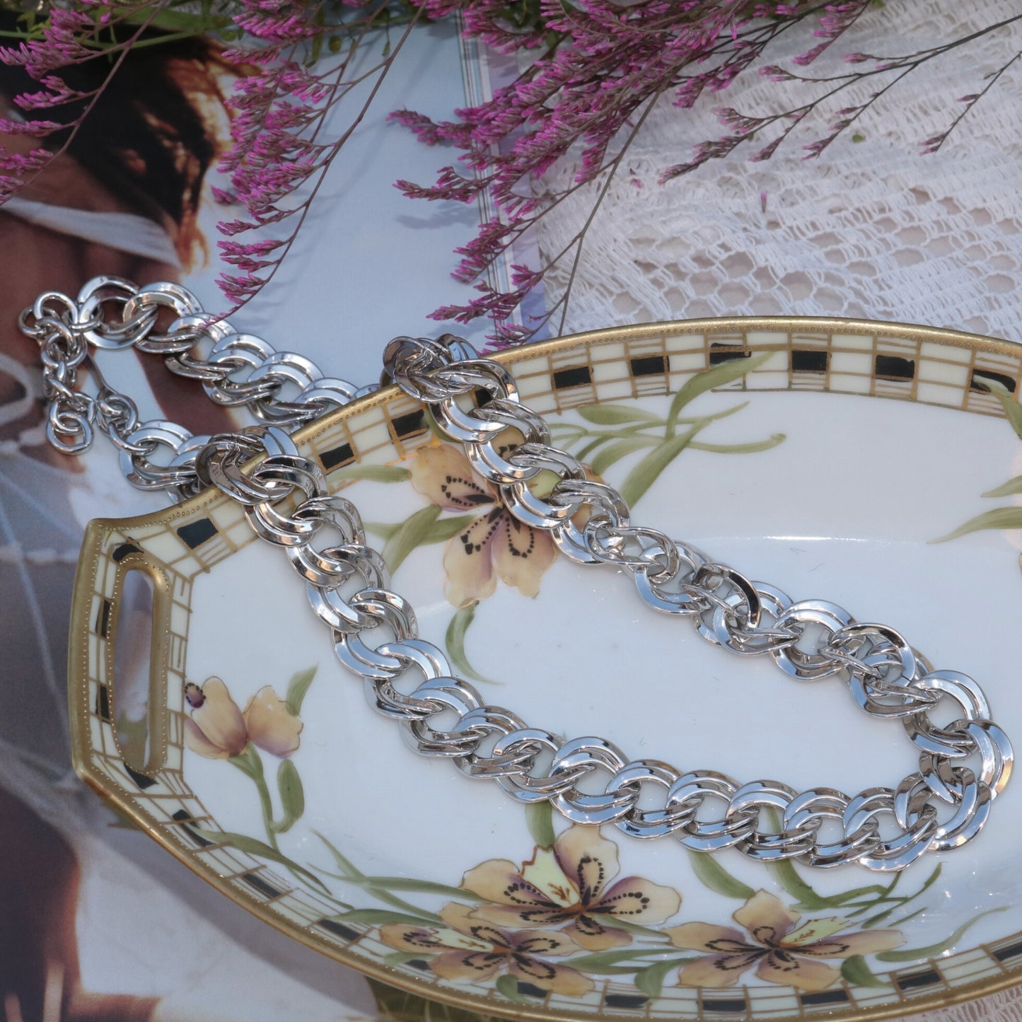 Vintage Monet Silver-Tone Chain Link Necklace